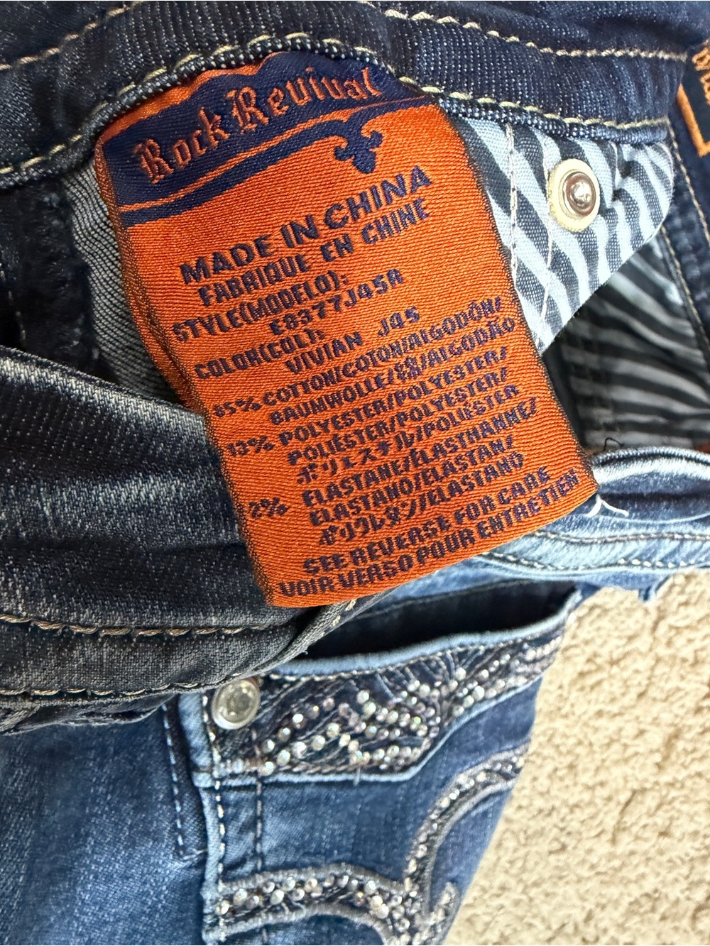 Rock Revival Jeans Womens Size 25 Vivian Straight Y2K Blue Rhinestone Pockets - Picture 6 of 9